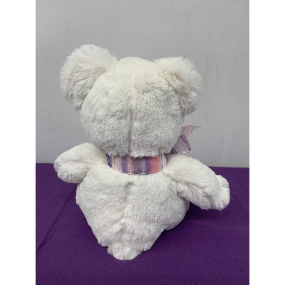 Dena NO 1784 First Main White Bear Plush Stuffed Animal Purple Pink Striped Ribb - Picture 3 of 12